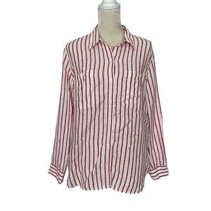 Lauren Ralph Lauren Striped 100% Linen Button Up Shirt Women’s Size XL White Red